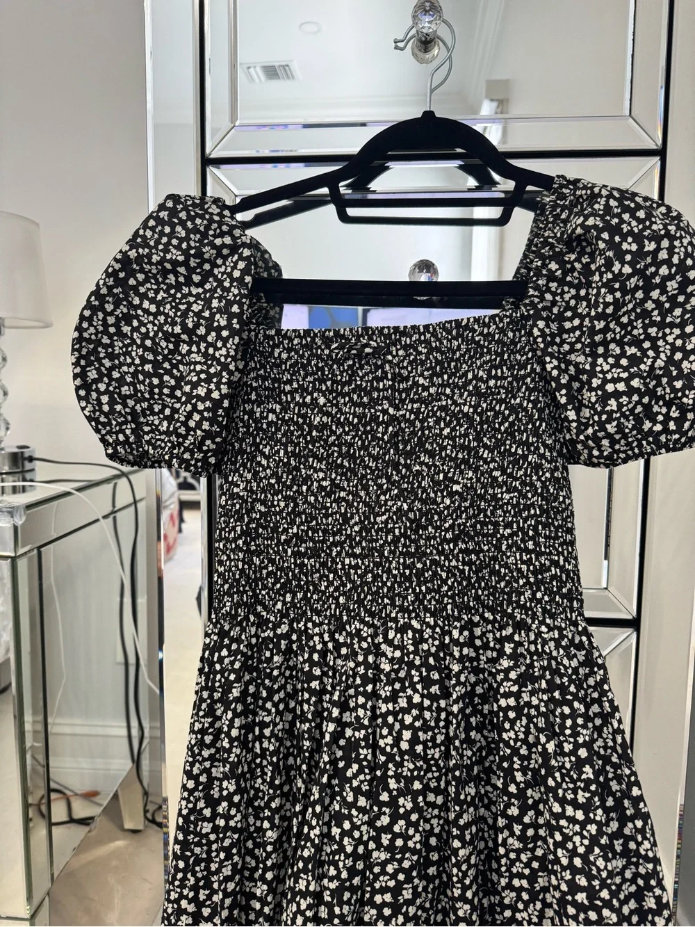 Solid & Striped Smocked Puff-Sleeve Maxi Dress in Black Floral NWT - Picture 7 of 10